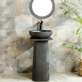 Gray Square Pedestal Sink Gaolin Round Vessel Sink without Drain & Faucet
