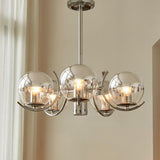 Modern Globe Sputnik Chandelier 5-Light Chrome Glass Ceiling Light