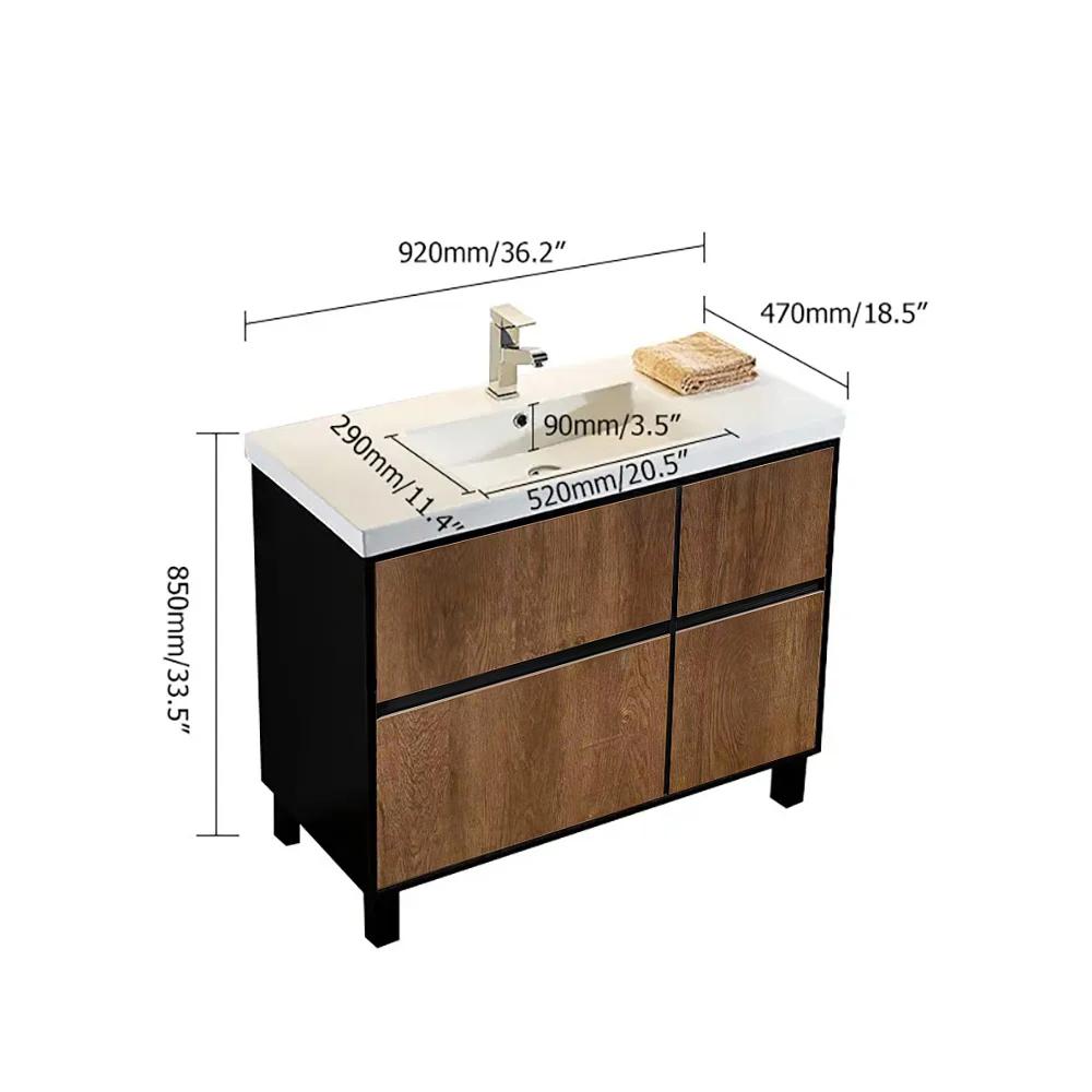 36" Free-Standing Bathroom Vanity with Sink Rustic Single Sink Vanity with Drawers