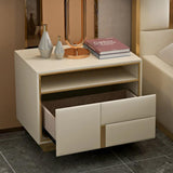 Modern Off-White Wooden Nightstand PU Leather Upholstery with 1 Drawer