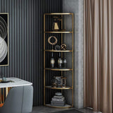 6-Tier Modern Fan-Shaped Shelves Standing Corner Shelf in White&Gold-Bookcases & Bookshelves,Furniture,Office Furniture