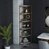 6-Tier Modern Fan-Shaped Shelves Standing Corner Shelf in White&Gold-Bookcases & Bookshelves,Furniture,Office Furniture
