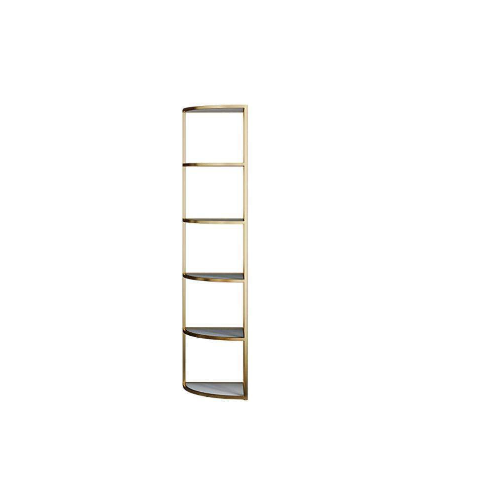 6-Tier Modern Fan-Shaped Shelves Standing Corner Shelf in White&Gold-Bookcases & Bookshelves,Furniture,Office Furniture
