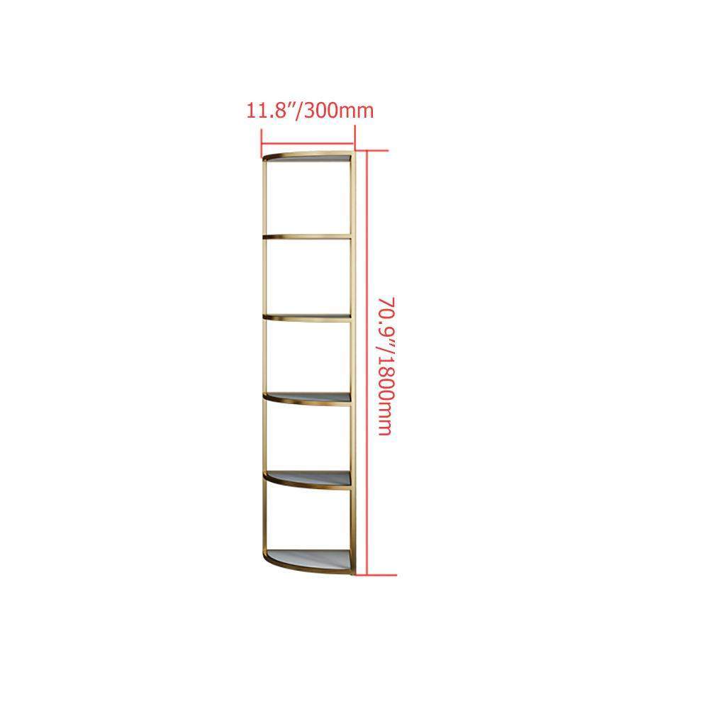 6-Tier Modern Fan-Shaped Shelves Standing Corner Shelf in White&Gold-Bookcases & Bookshelves,Furniture,Office Furniture