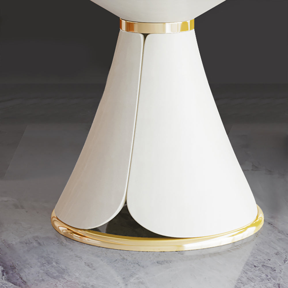 White Round Stone-top Dining Table Golden Stainless Steel Frame Pedestal Dining Table