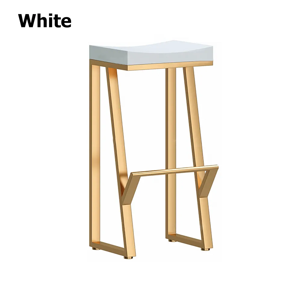 25.6" Modern White Solid Wood Bar Stool Backless with Golden Footrest