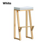 25.6" Modern White Solid Wood Bar Stool Backless with Golden Footrest