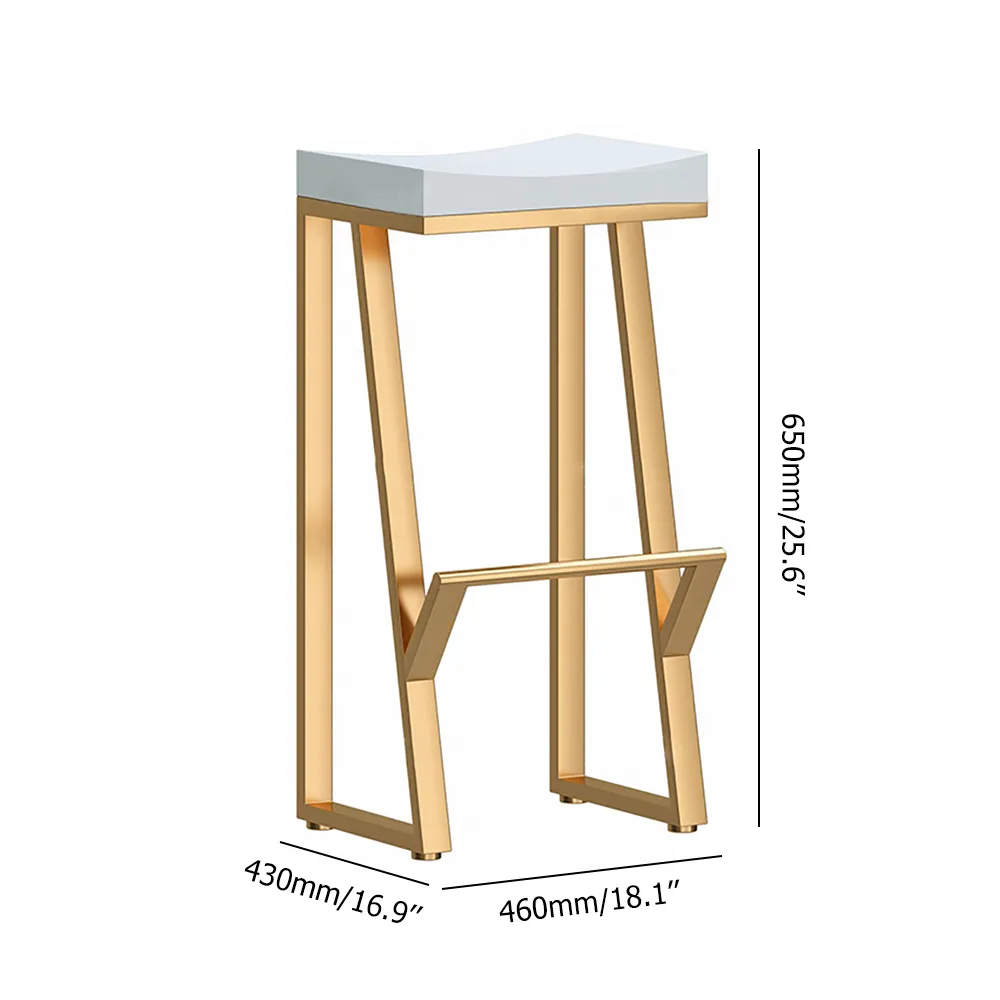 25.6" Modern White Solid Wood Bar Stool Backless with Golden Footrest
