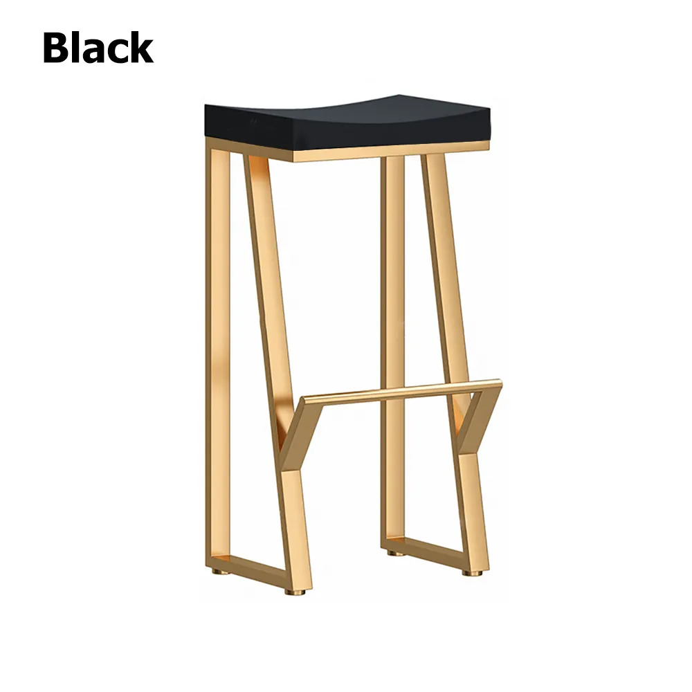 25.6" Modern Black Solid Wood Bar Stool Backless with Golden Footrest