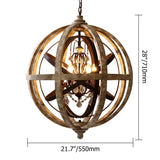 5-Light Retro Globe Weathered Wood Chandelier with Crystal Accents