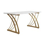 47" Modern White Rectangular Home Office Desk with Pine Wood Table Top & Gold Frame