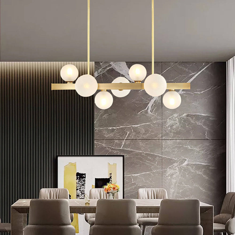White Globe Shade 12-Light Linear Island Light in Gold