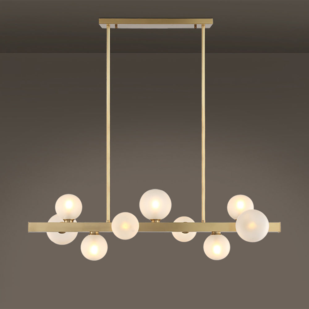 White Globe Shade 12-Light Linear Island Light in Gold