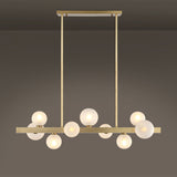 White Globe Shade 12-Light Linear Island Light in Gold