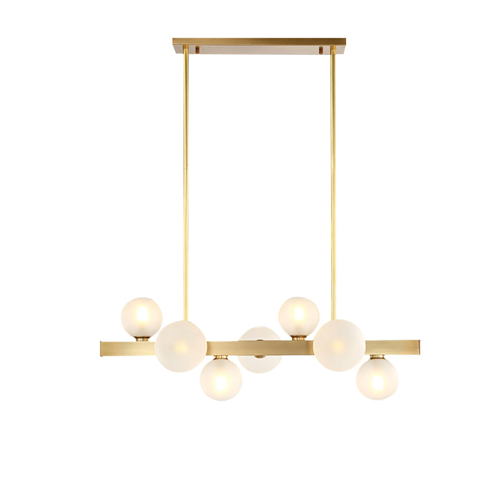 White Globe Shade 12-Light Linear Island Light in Gold