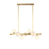White Globe Shade 12-Light Linear Island Light in Gold