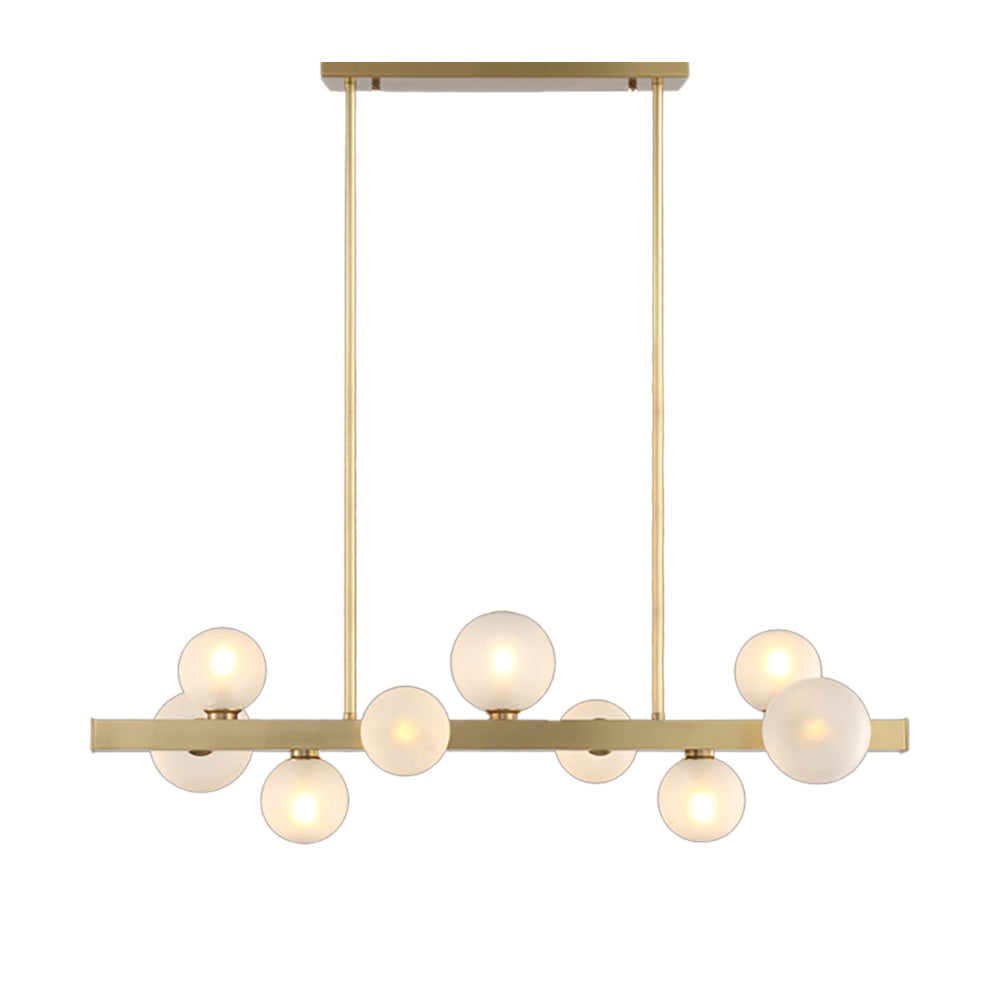 White Globe Shade 12-Light Linear Island Light in Gold