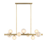 White Globe Shade 12-Light Linear Island Light in Gold
