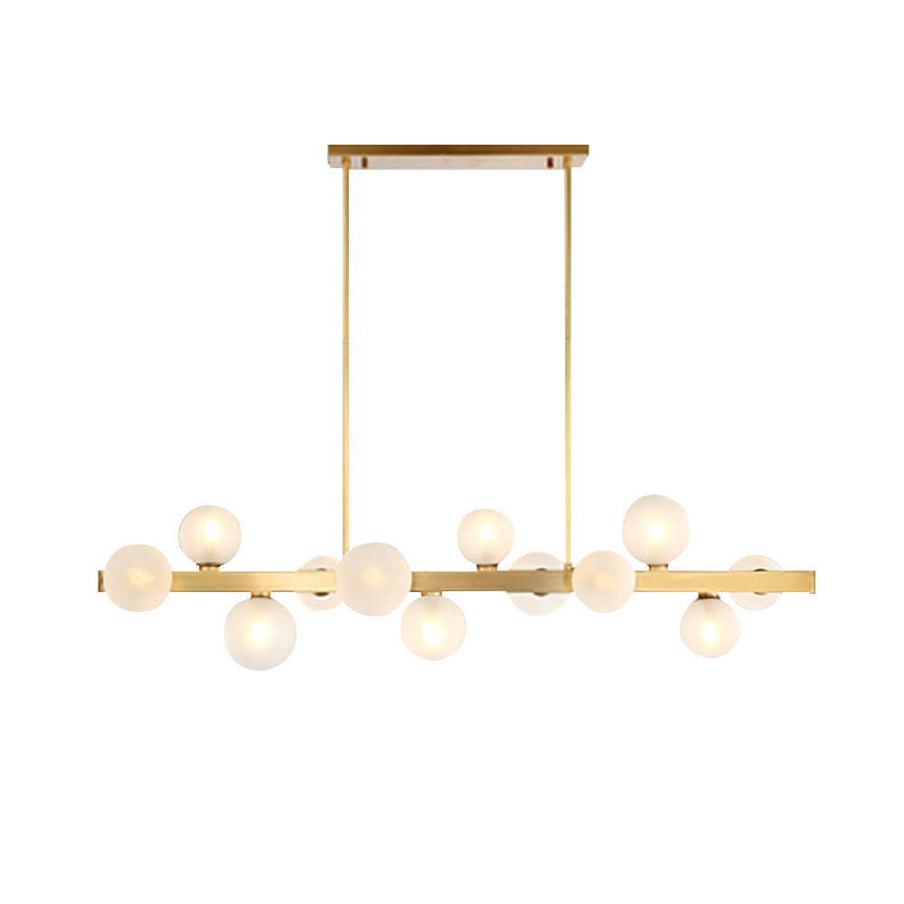 White Globe Shade 12-Light Linear Island Light in Gold