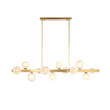 White Globe Shade 12-Light Linear Island Light in Gold