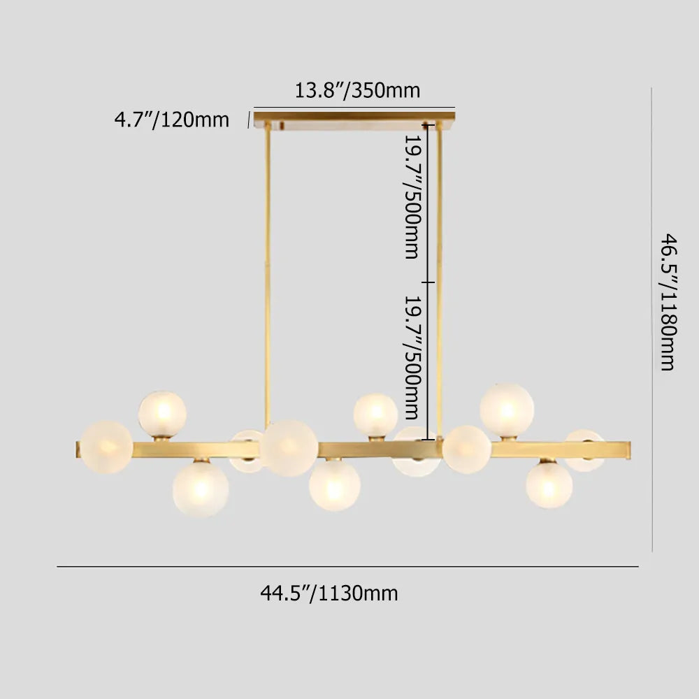 White Globe Shade 12-Light Linear Island Light in Gold