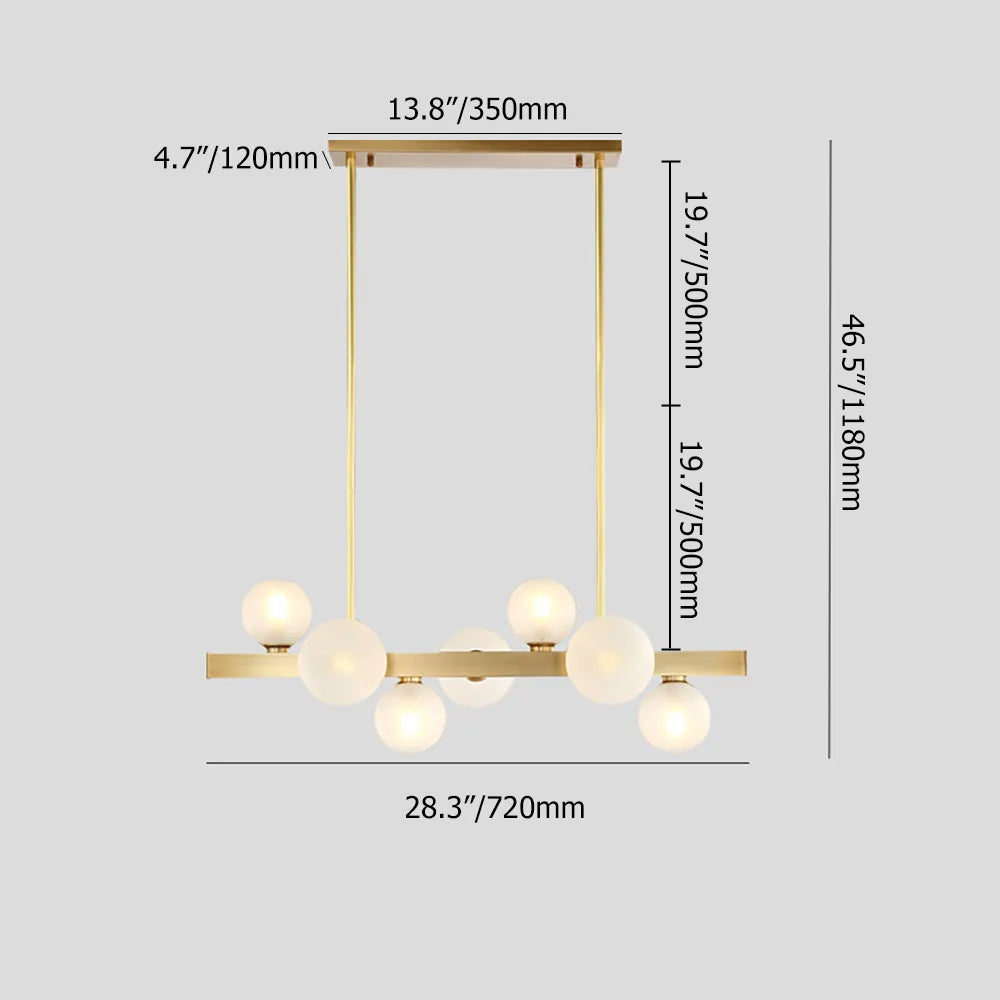 White Globe Shade 12-Light Linear Island Light in Gold