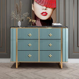 47" Modern Blue Dresser Faux Marble Top Cabinet with 6 Drawers in Gold