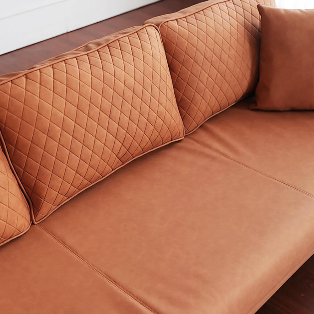 82.7"L Orange Leathaire Fabric Upholstered Sofa 3-Seater with Pillows Back Square Arm