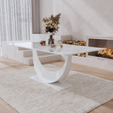 71" White Faux Marble Dining Table for 8 Crescent Base Sintered Stone