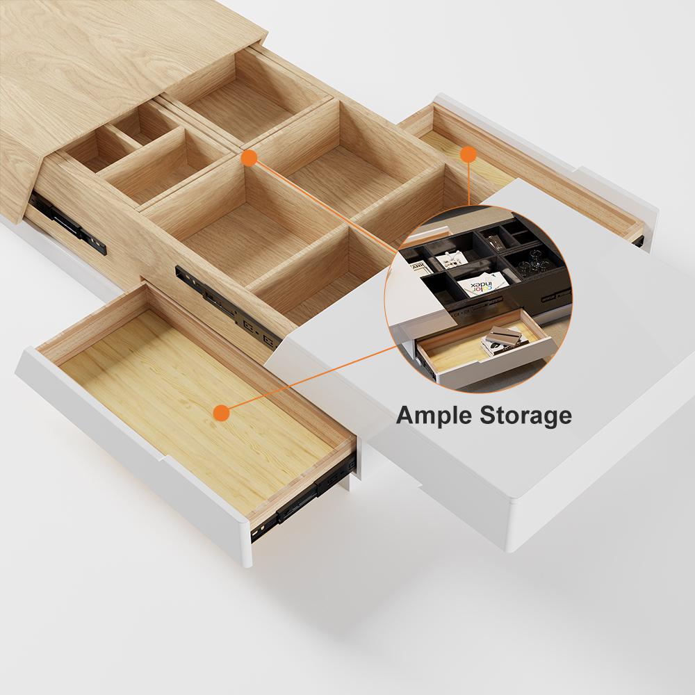 Pinkle 82'' Modern Wood Extendable Sliding Top Coffee Table with Storage in White Walnut
