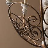 Retro White Scrollwork Distressed Wood 6-Light Candle-Style Chandelier