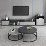 2 Pieces Modern Wood Gray & Black Round Nesting Coffee Table for Living Room