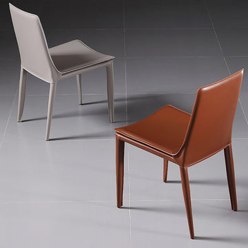 Gray Saddle Leather Upholstered High Back Dining Chair Set of 2