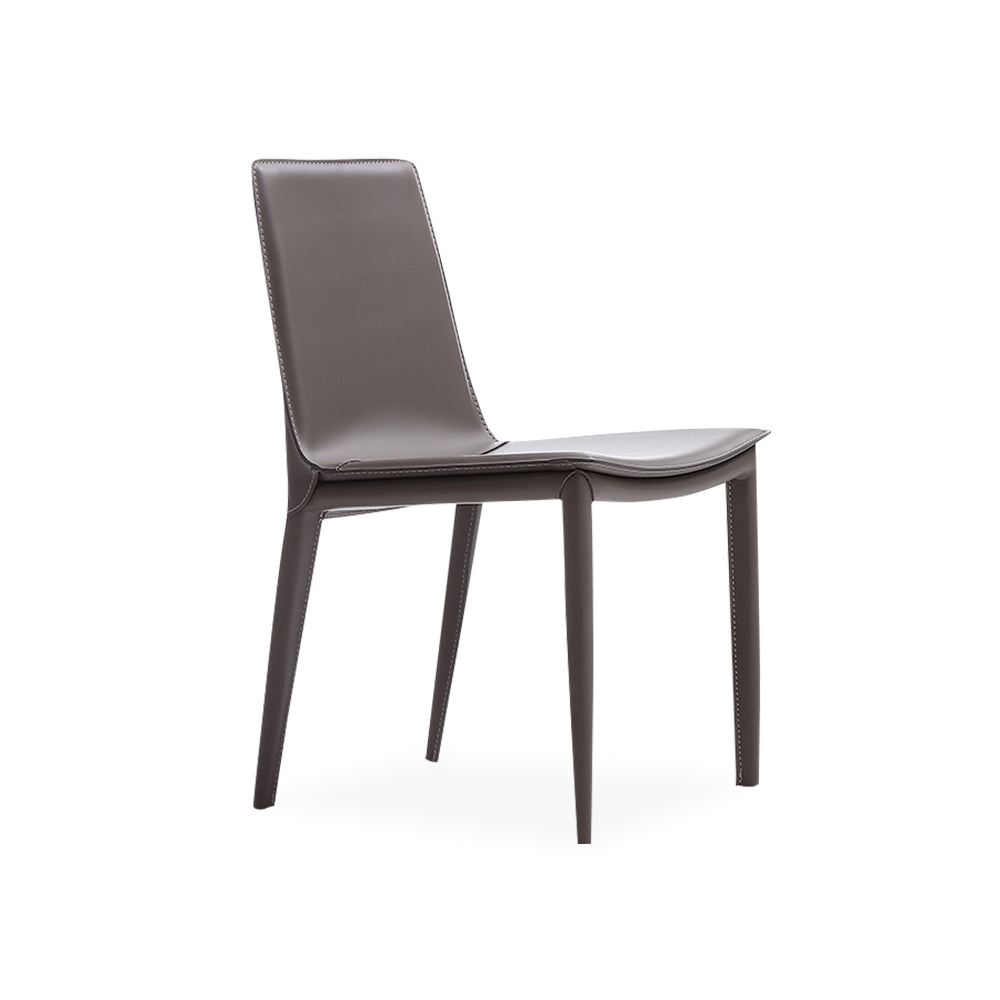 Gray Saddle Leather Upholstered High Back Dining Chair Set of 2
