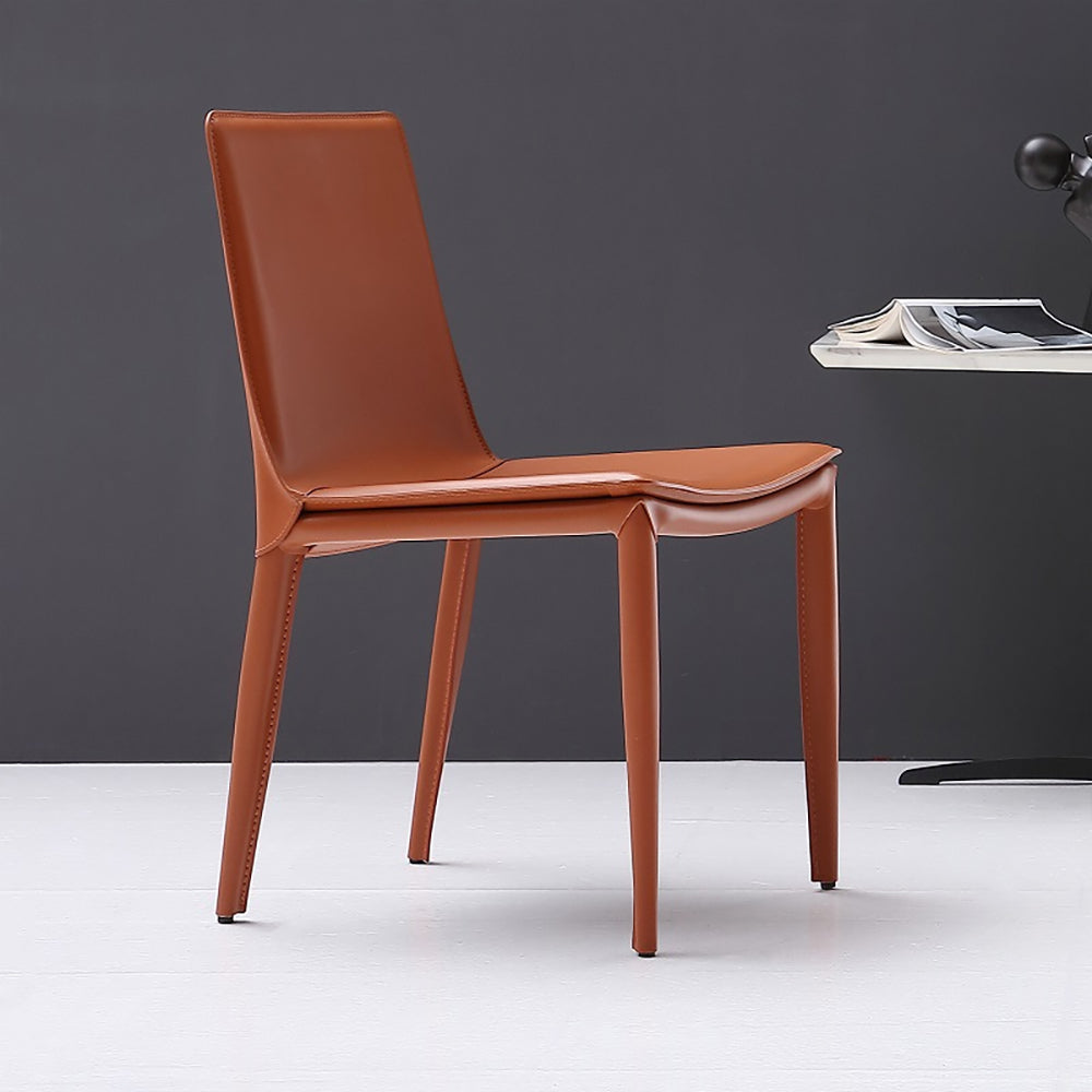 Gray Saddle Leather Upholstered High Back Dining Chair Set of 2