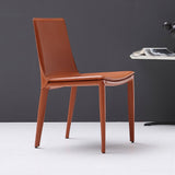 Gray Saddle Leather Upholstered High Back Dining Chair Set of 2
