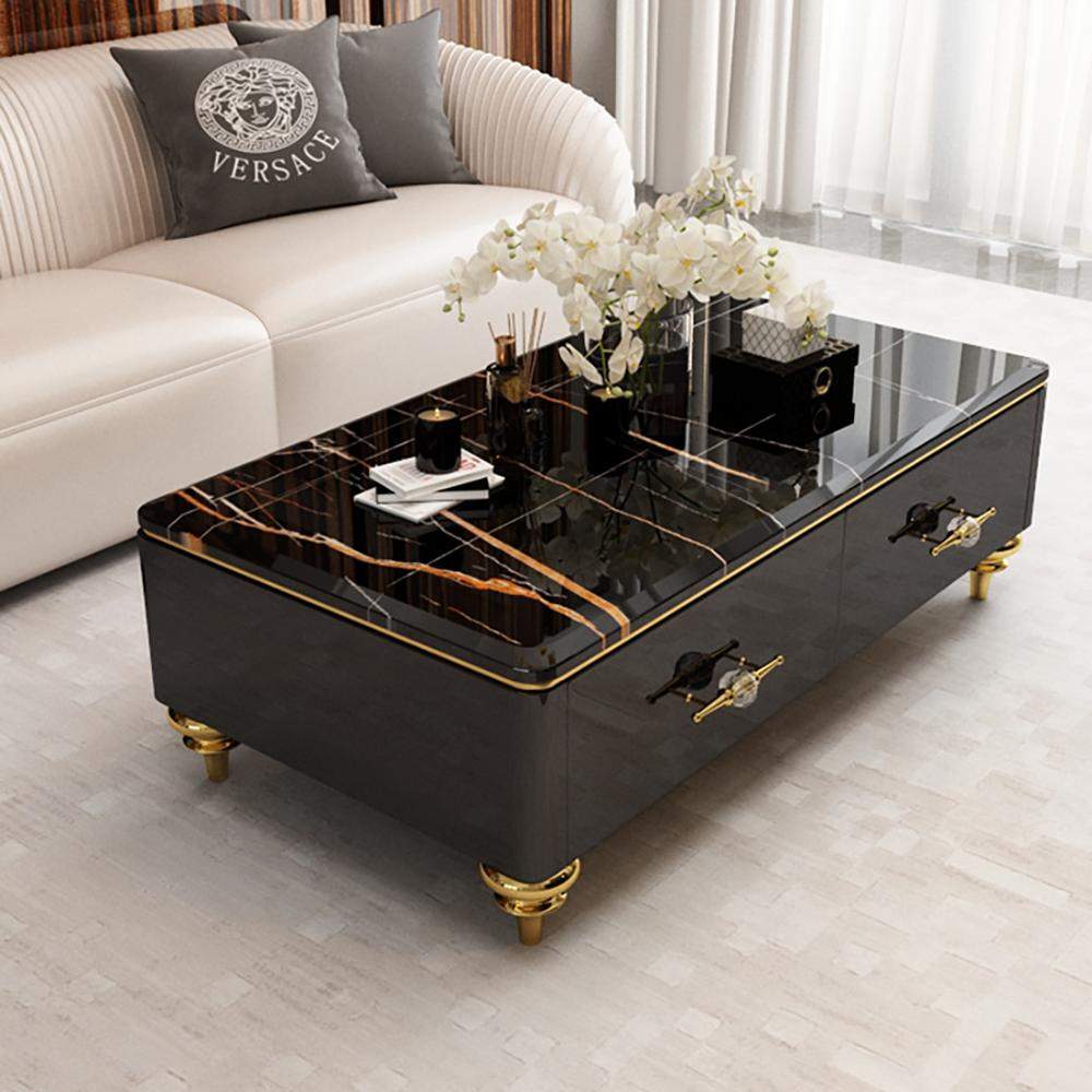 51.2" Modern Marble Coffee Table & Storage Drawers Gold Stainless Steel Legs-Richsoul-Coffee Tables,Furniture,Living Room Furniture