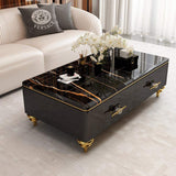 51.2" Modern Marble Coffee Table & Storage Drawers Gold Stainless Steel Legs-Richsoul-Coffee Tables,Furniture,Living Room Furniture
