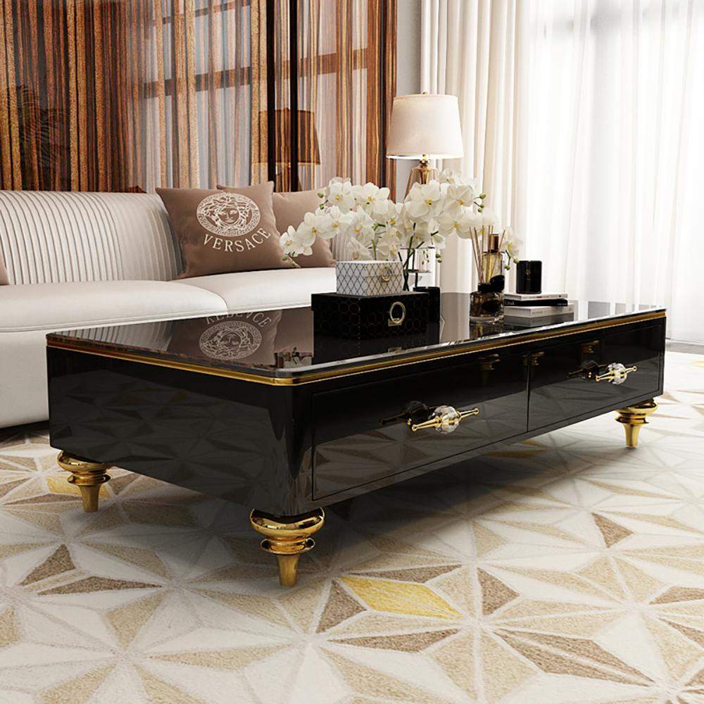 51.2" Modern Marble Coffee Table & Storage Drawers Gold Stainless Steel Legs-Richsoul-Coffee Tables,Furniture,Living Room Furniture