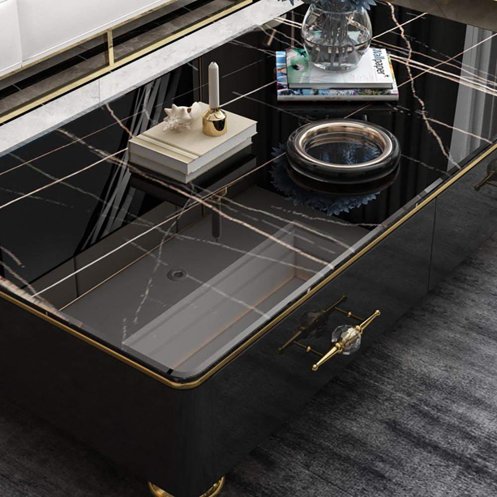 51.2" Modern Marble Coffee Table & Storage Drawers Gold Stainless Steel Legs-Richsoul-Coffee Tables,Furniture,Living Room Furniture