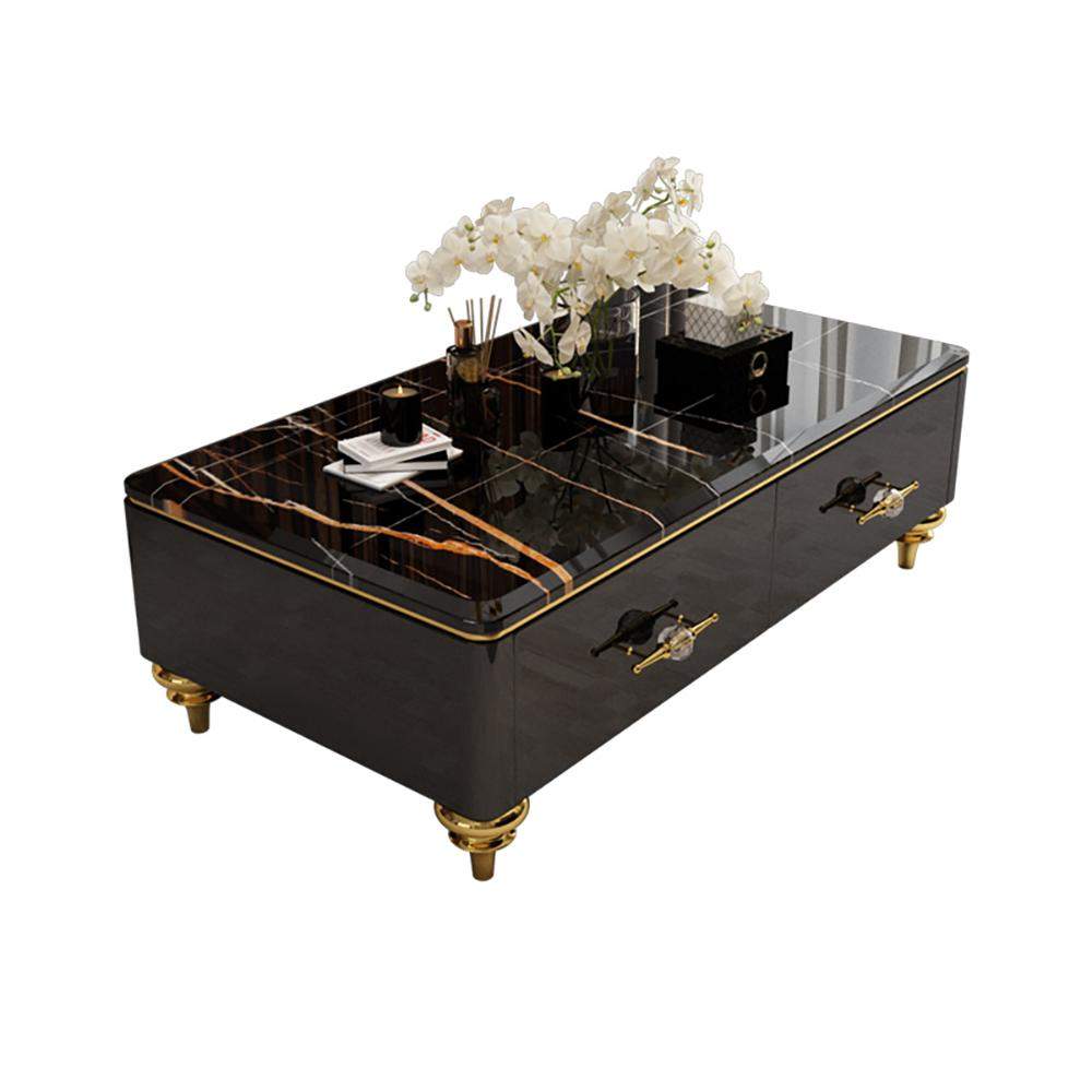 51.2" Modern Marble Coffee Table & Storage Drawers Gold Stainless Steel Legs-Richsoul-Coffee Tables,Furniture,Living Room Furniture