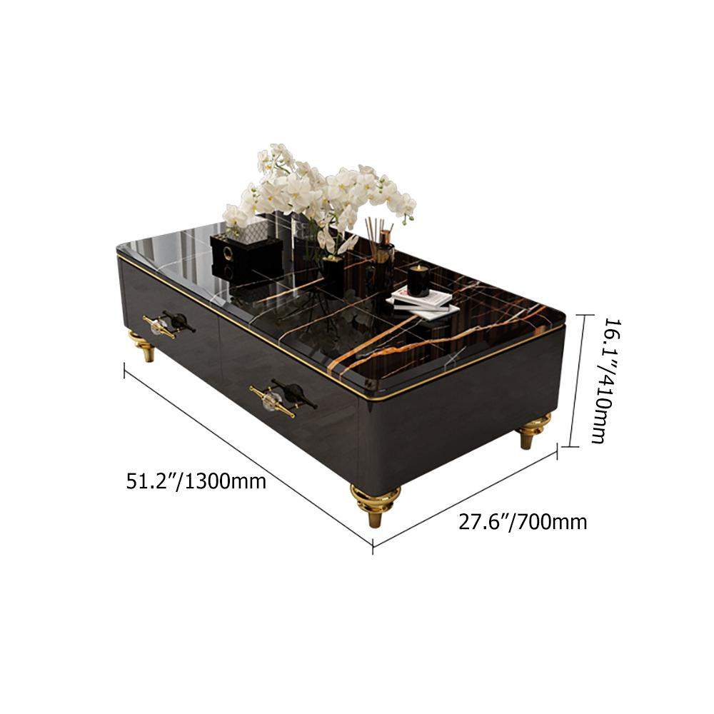 51.2" Modern Marble Coffee Table & Storage Drawers Gold Stainless Steel Legs-Richsoul-Coffee Tables,Furniture,Living Room Furniture