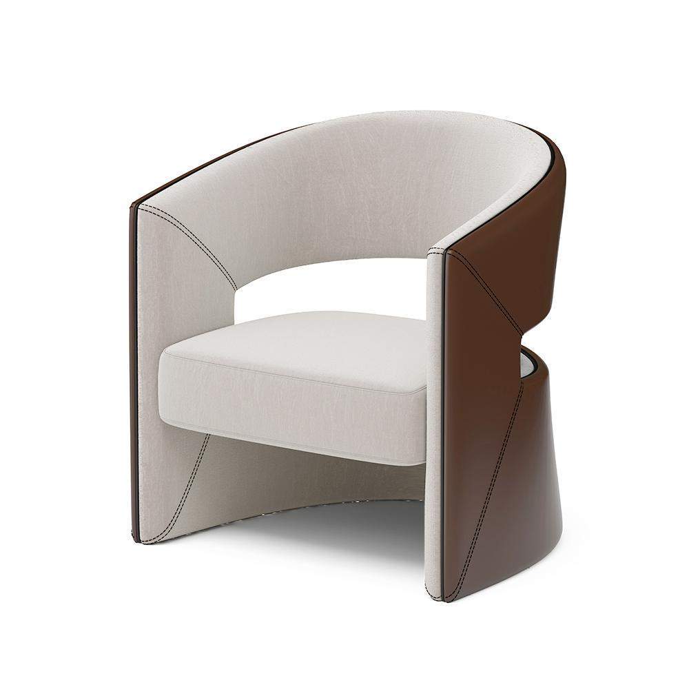 Modern Brown & Beige Solid Wood & Faux Leather Accent Chair in Barrel Shaped-Chairs & Recliners,Furniture,Living Room Furniture