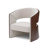 Modern Brown & Beige Solid Wood & Faux Leather Accent Chair in Barrel Shaped-Chairs & Recliners,Furniture,Living Room Furniture