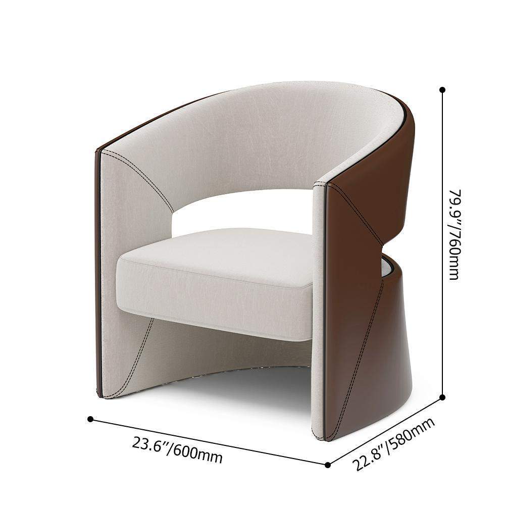 Modern Brown & Beige Solid Wood & Faux Leather Accent Chair in Barrel Shaped-Chairs & Recliners,Furniture,Living Room Furniture
