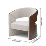 Modern Brown & Beige Solid Wood & Faux Leather Accent Chair in Barrel Shaped-Chairs & Recliners,Furniture,Living Room Furniture