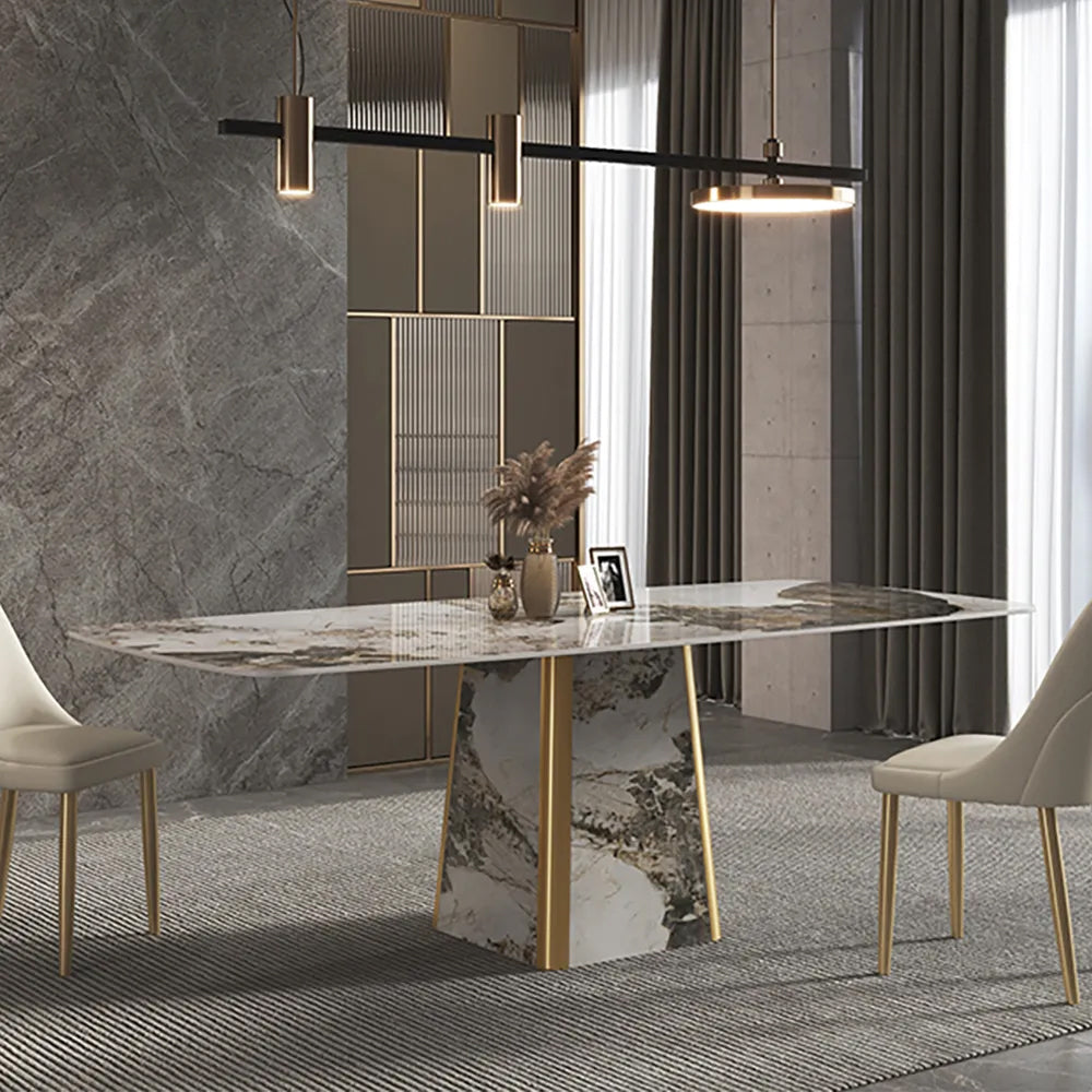 79" Rectangle Contemporary Stone Dining Table for 8 Seaters