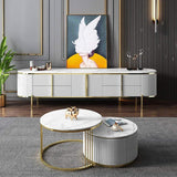 Modern Oval TV Stand White Faux Marble Top with Drawers & Storage for 85 Inch TV-Richsoul-Furniture,Living Room Furniture,TV Stands