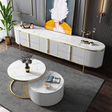 Modern Oval TV Stand White Faux Marble Top with Drawers & Storage for 85 Inch TV-Richsoul-Furniture,Living Room Furniture,TV Stands