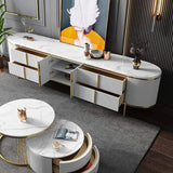 Modern Oval TV Stand White Faux Marble Top with Drawers & Storage for 85 Inch TV-Richsoul-Furniture,Living Room Furniture,TV Stands